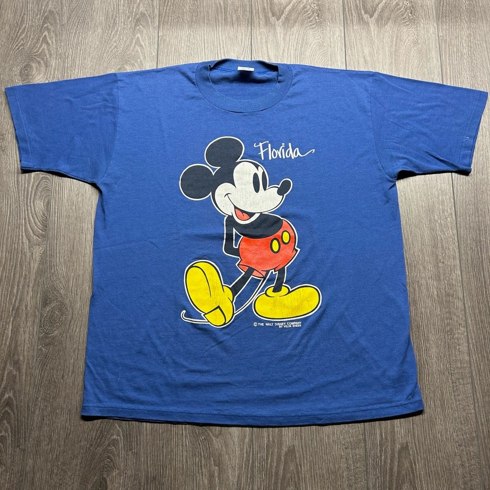 Vintage Velva Sheen Mickey Mouse Florida Shirt Blue XL Single Stitch Disney USA